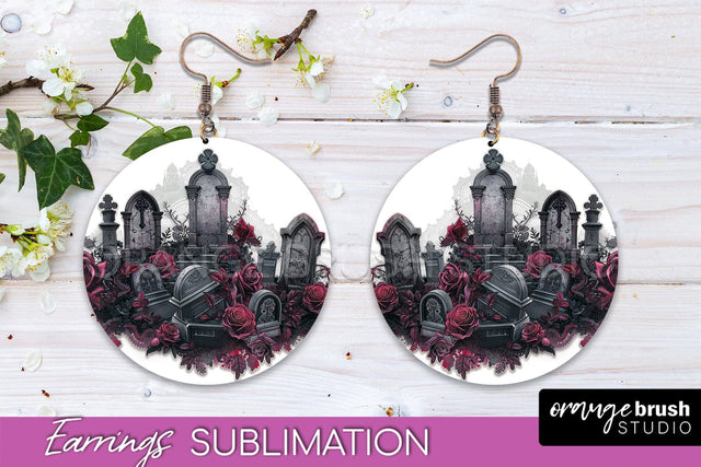 Gothic Earrings - Dark Academia Round Earring Sublimation Sublimation OrangeBrushStudio 
