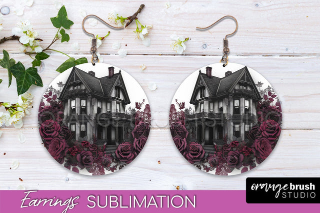 Gothic Earrings - Dark Academia Round Earring Sublimation Sublimation OrangeBrushStudio 