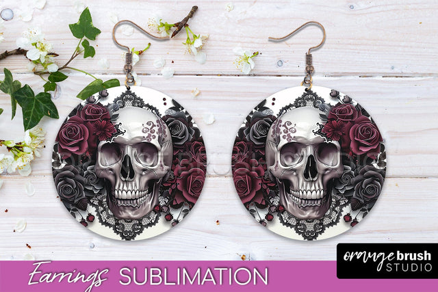 Gothic Earrings - Dark Academia Round Earring Sublimation Sublimation OrangeBrushStudio 