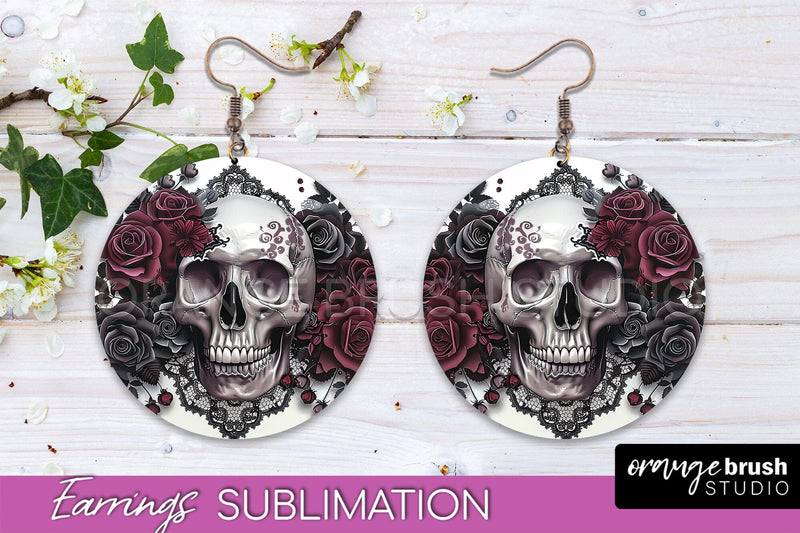 Gothic Earrings - Dark Academia Round Earring Sublimation Sublimation OrangeBrushStudio 