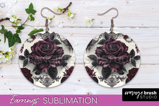 Gothic Earrings - Dark Academia Round Earring Sublimation Sublimation OrangeBrushStudio 