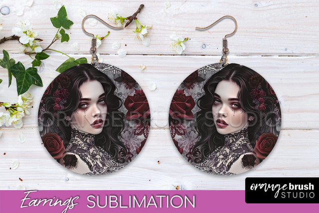 Gothic Earrings - Dark Academia Round Earring Sublimation Sublimation OrangeBrushStudio 
