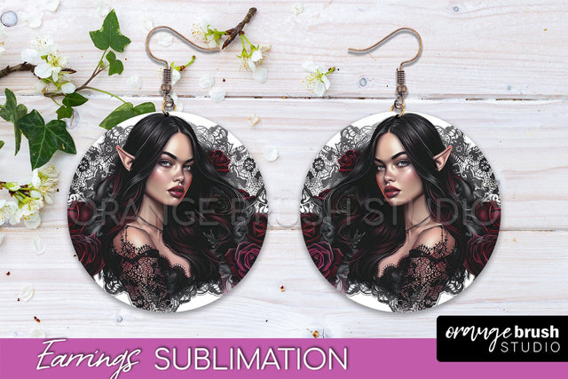Gothic Earrings - Dark Academia Round Earring Sublimation Sublimation OrangeBrushStudio 
