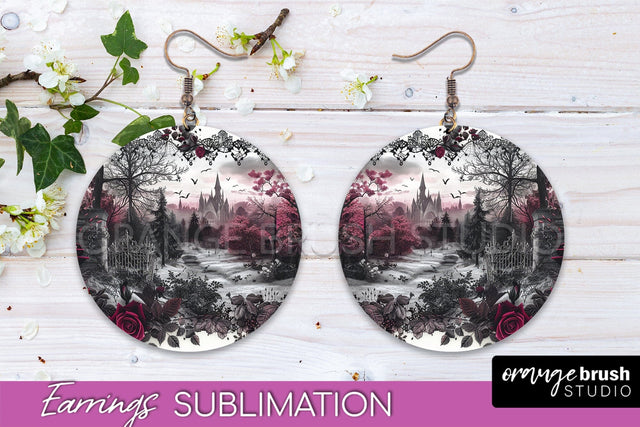 Gothic Earrings - Dark Academia Round Earring Sublimation Sublimation OrangeBrushStudio 