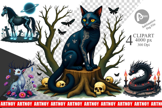 Gothic Enchanted Beasts Clipart Sublimation artnoy 