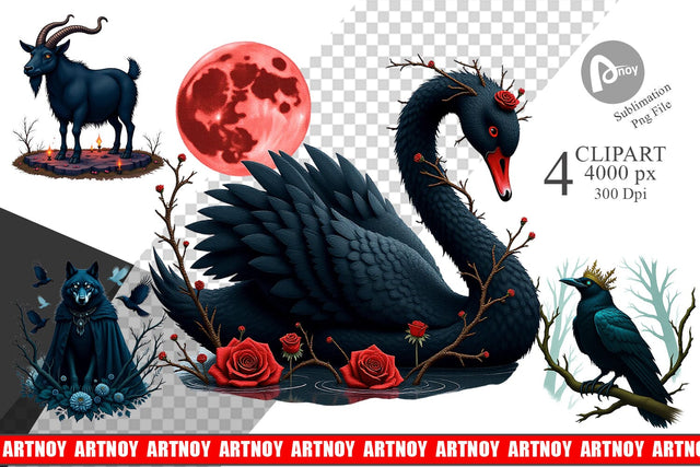 Gothic Enchanted Beasts Clipart Sublimation artnoy 