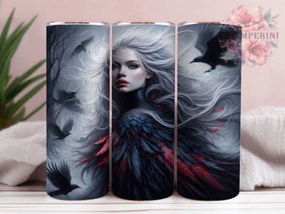 Gothic Enchanted Forest Raven Tumbler, Enchanted Forest Wrap, Spooky Vibes Tumbler, 20oz Sublimation, Raven Feather Art, Dark Forest Cup, Gothic Drinkware Sublimation Li Zamperini 