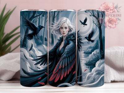 Gothic Enchanted Forest Raven Tumbler, Enchanted Forest Wrap, Spooky Vibes Tumbler, 20oz Sublimation, Raven Feather Art, Dark Forest Cup, Gothic Drinkware Sublimation Li Zamperini 