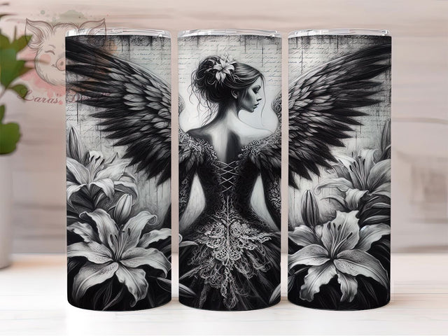 Gothic Floral Angel Tumbler, Feminine Wings, Vintage Floral, Mystical Art, Elegant Design, 20Oz Tumbler, Sublimation Wrap Sublimation Lara' s Designs 