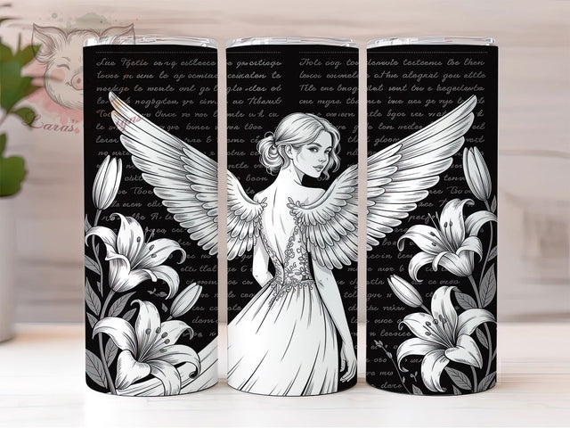 Gothic Floral Angel Tumbler, Feminine Wings, Vintage Floral, Mystical Art, Elegant Design, 20Oz Tumbler, Sublimation Wrap Sublimation Lara' s Designs 