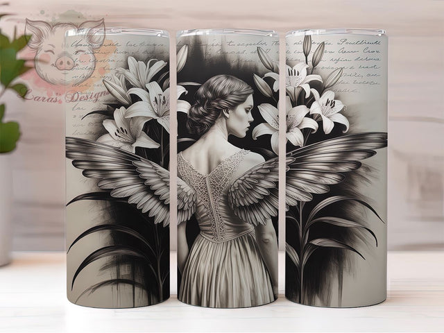Gothic Floral Angel Tumbler, Feminine Wings, Vintage Floral, Mystical Art, Elegant Design, 20Oz Tumbler, Sublimation Wrap Sublimation Lara' s Designs 