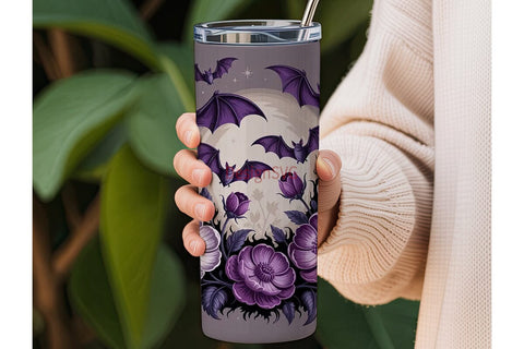 Gothic Floral Bat 20oz Tumbler Wrap Sublimation DesignSVG 