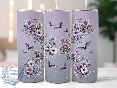 Gothic Floral Bats 20oz Tumbler, Bat Motif, Gothic Theme, Floral Art Design, Whimsical Accent, Dark Charm, Sublimation Wrap, 20oz Tumbler Sublimation ToriDesigns 