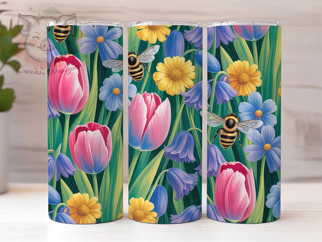 Gothic Floral Bee Tumbler, Gothic Flower, Dark Floral, Nature Theme, Artistic Design, 20Oz Tumbler, Sublimation Wrap Sublimation Lara' s Designs 