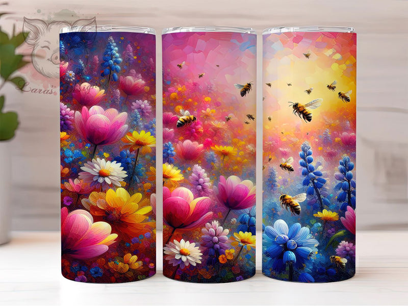 Gothic Floral Bee Tumbler, Gothic Flower, Dark Floral, Nature Theme, Artistic Design, 20Oz Tumbler, Sublimation Wrap Sublimation Lara' s Designs 