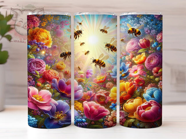 Gothic Floral Bee Tumbler, Gothic Flower, Dark Floral, Nature Theme, Artistic Design, 20Oz Tumbler, Sublimation Wrap Sublimation Lara' s Designs 
