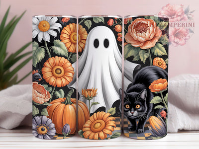 Gothic Floral Black Cat Halloween Tumbler, Floral Gothic Cup, Neutral Fall Wrap, 20Oz Sublimation Design, Halloween Cat Drinkware, Autumn Gothic Mug, Spooky Floral Tumbler Sublimation Li Zamperini 