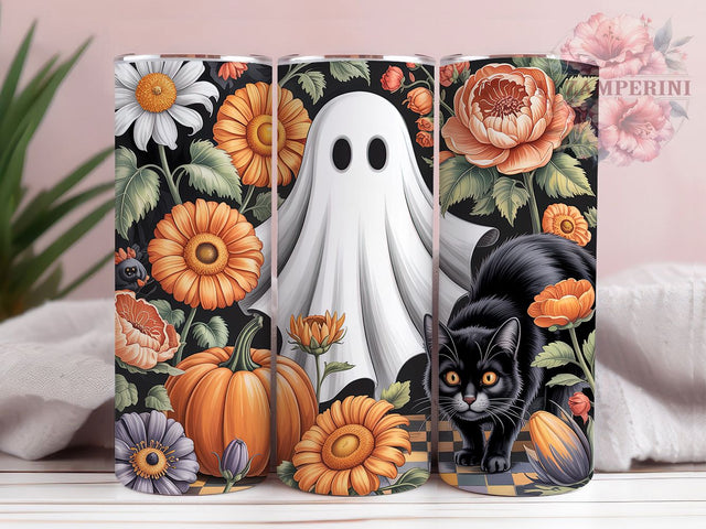 Gothic Floral Black Cat Halloween Tumbler, Floral Gothic Cup, Neutral Fall Wrap, 20Oz Sublimation Design, Halloween Cat Drinkware, Autumn Gothic Mug, Spooky Floral Tumbler Sublimation Li Zamperini 