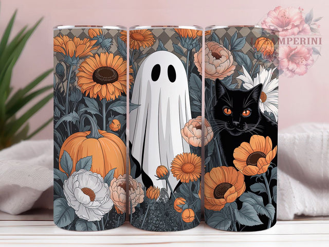 Gothic Floral Black Cat Halloween Tumbler, Floral Gothic Cup, Neutral Fall Wrap, 20Oz Sublimation Design, Halloween Cat Drinkware, Autumn Gothic Mug, Spooky Floral Tumbler Sublimation Li Zamperini 