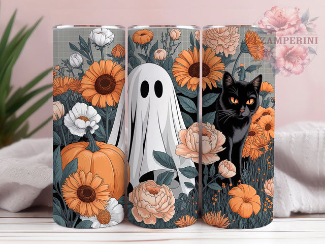 Gothic Floral Black Cat Halloween Tumbler, Floral Gothic Cup, Neutral Fall Wrap, 20Oz Sublimation Design, Halloween Cat Drinkware, Autumn Gothic Mug, Spooky Floral Tumbler Sublimation Li Zamperini 