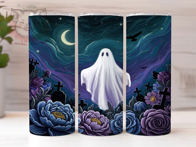 Gothic Floral Ghost Halloween Tumbler, Floral Halloween Wrap, Spooky Season Sublimation, Dark Floral Ghost Design, Witchy Gothic Drinkware, Full Moon Floral Tumbler, Haunted Garden Halloween Wrap Sublimation Lara' s Designs 
