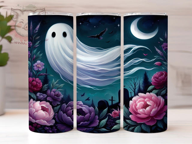 Gothic Floral Ghost Halloween Tumbler, Floral Halloween Wrap, Spooky Season Sublimation, Dark Floral Ghost Design, Witchy Gothic Drinkware, Full Moon Floral Tumbler, Haunted Garden Halloween Wrap Sublimation Lara' s Designs 
