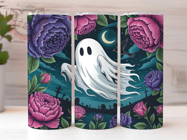Gothic Floral Ghost Halloween Tumbler, Floral Halloween Wrap, Spooky Season Sublimation, Dark Floral Ghost Design, Witchy Gothic Drinkware, Full Moon Floral Tumbler, Haunted Garden Halloween Wrap Sublimation Lara' s Designs 