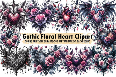 Gothic Floral Heart Clipart Sublimation designartist 