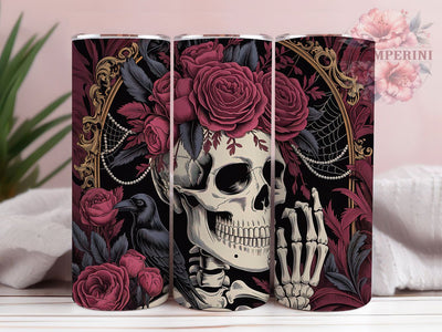 Gothic Floral Skeleton Tumbler, Floral Contrast Design, Dark Romantic Style, Elegant Macabre Wrap, Alternative Chic Print, Seamless Artistic Theme, 20Oz Tumbler, Sublimation Sublimation Li Zamperini 