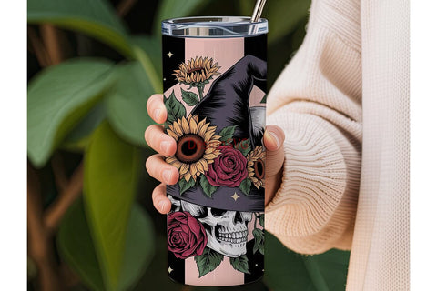 Gothic Floral Skull 20oz Tumbler Wrap Sublimation DesignSVG 