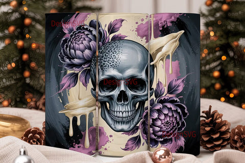 Gothic Floral Skull 20oz Tumbler Wrap Sublimation DesignSVG 