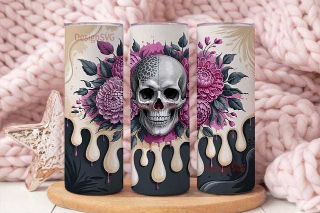 Gothic Floral Skull 20oz Tumbler Wrap Sublimation DesignSVG 