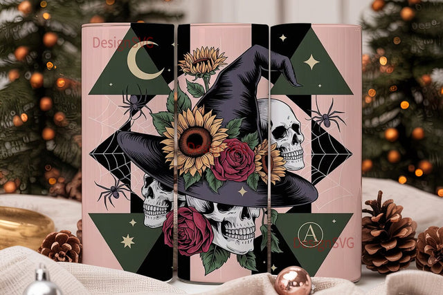 Gothic Floral Skull 20oz Tumbler Wrap Sublimation DesignSVG 