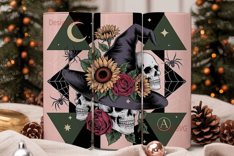 Gothic Floral Skull 20oz Tumbler Wrap Sublimation DesignSVG 