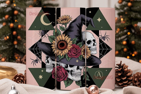 Gothic Floral Skull 20oz Tumbler Wrap Sublimation DesignSVG 