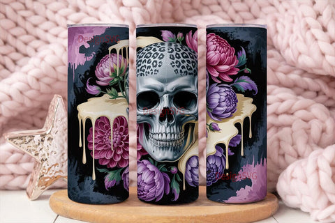 Gothic Floral Skull 20oz Tumbler Wrap Sublimation DesignSVG 