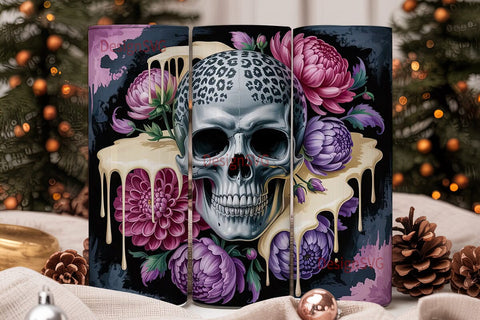 Gothic Floral Skull 20oz Tumbler Wrap Sublimation DesignSVG 