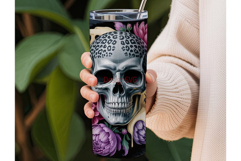 Gothic Floral Skull 20oz Tumbler Wrap Sublimation DesignSVG 
