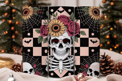 Gothic Floral Skull 20oz Tumbler Wrap Sublimation DesignSVG 