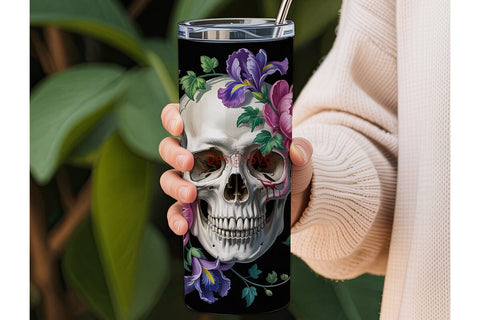 Gothic Floral Skull 20oz Tumbler Wrap Sublimation DesignSVG 