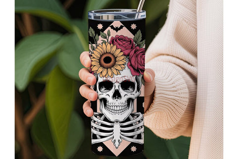 Gothic Floral Skull 20oz Tumbler Wrap Sublimation DesignSVG 