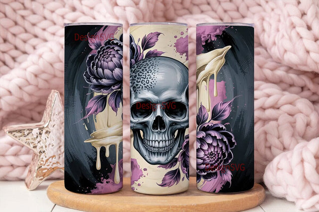 Gothic Floral Skull 20oz Tumbler Wrap Sublimation DesignSVG 
