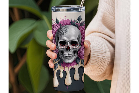 Gothic Floral Skull 20oz Tumbler Wrap Sublimation DesignSVG 