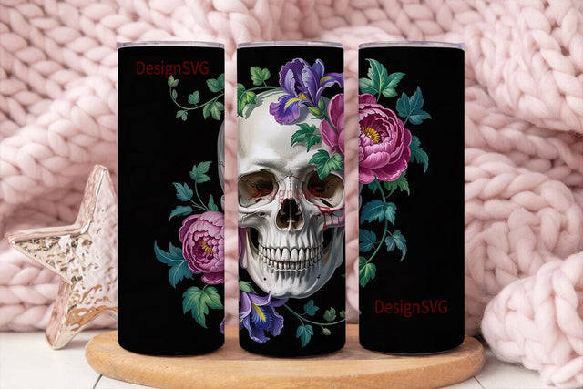 Gothic Floral Skull 20oz Tumbler Wrap Sublimation DesignSVG 