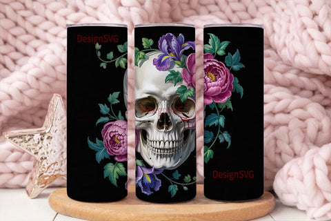 Gothic Floral Skull 20oz Tumbler Wrap Sublimation DesignSVG 