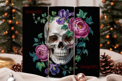 Gothic Floral Skull 20oz Tumbler Wrap Sublimation DesignSVG 