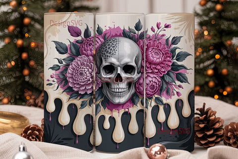 Gothic Floral Skull 20oz Tumbler Wrap Sublimation DesignSVG 