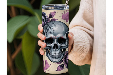 Gothic Floral Skull 20oz Tumbler Wrap Sublimation DesignSVG 