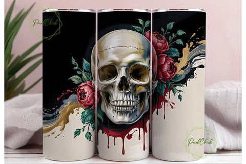Gothic Floral Skull 20oz Tumbler Wrap Sublimation PixelChick 