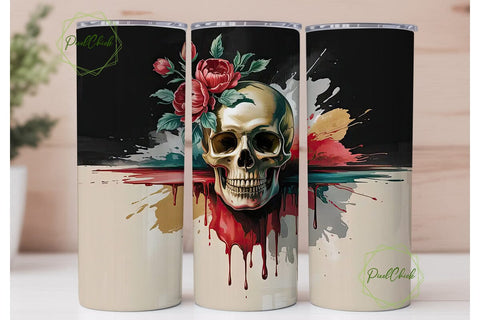 Gothic Floral Skull 20oz Tumbler Wrap Sublimation PixelChick 